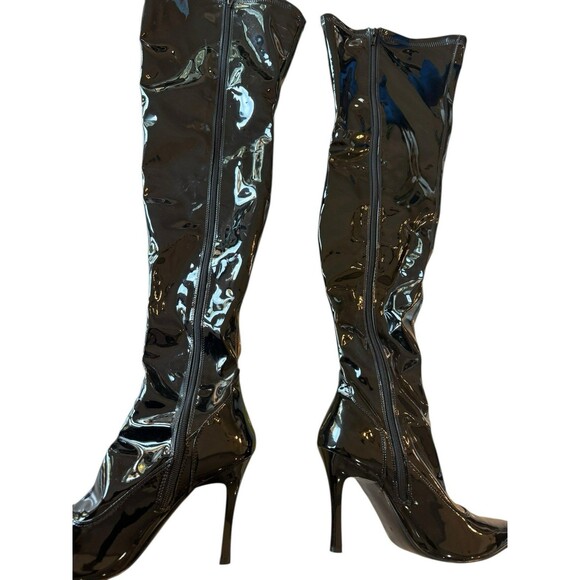 Black Patent Over-the-Knee Pretty Woman Boots Faux Patent Leather Size 10 - Picture 6 of 13